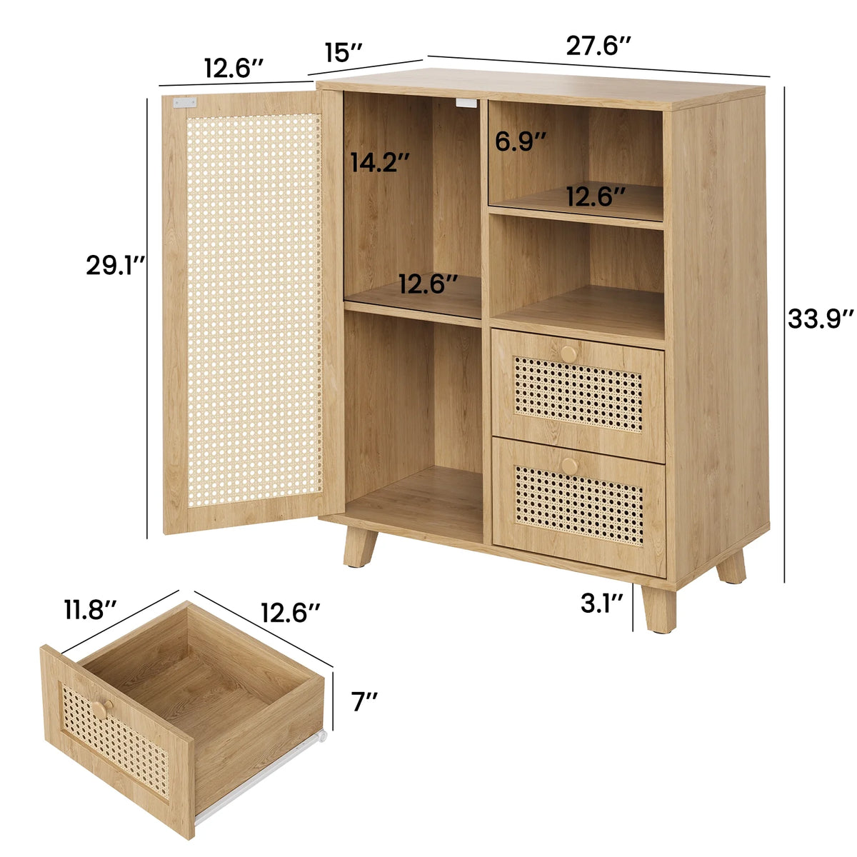 Farini Sideboard Buffet Cabinet, Accent Cabinet with Drawers and Adjustable Shelf for Kitchen, Living Room, Entryway, Nature