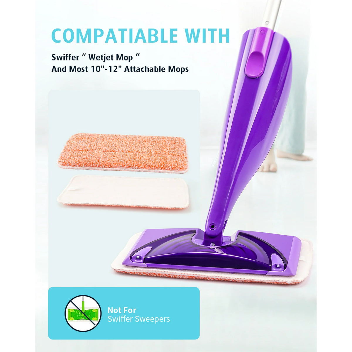 Power Scrubbing Reusable Mop Pads for Swiffer WetJet Mops (6 Pack), Wet Jet Refills, Washable Microfiber Mop Pads for Floor Cleaning Wet Dry Use