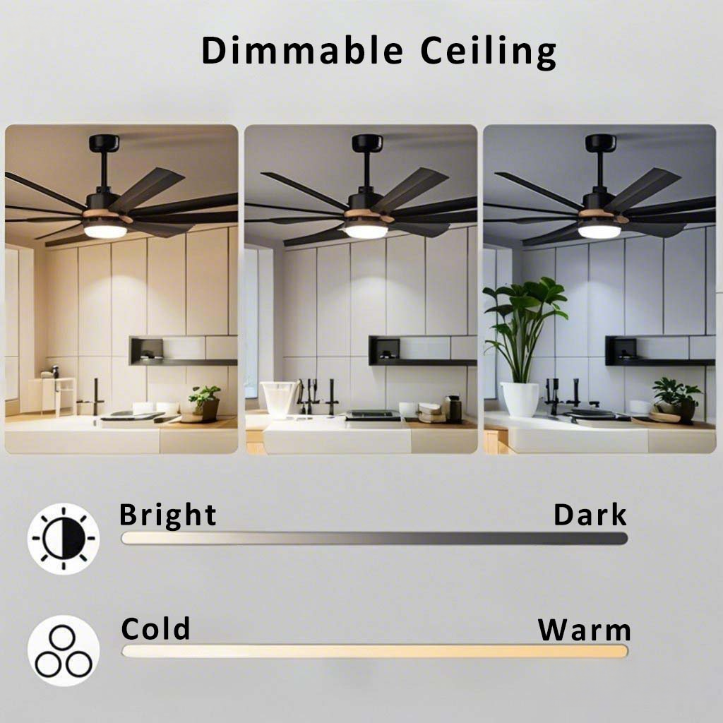 Havato 60" Smart Flush Mount Ceiling Fan with Light - Remote Control, 6 Speeds & Reversible DC Motor, 3 Color Dimmable LED, Ultra Quiet 35dB, Timer Function for Bedroom & Indoor Spaces (Black)