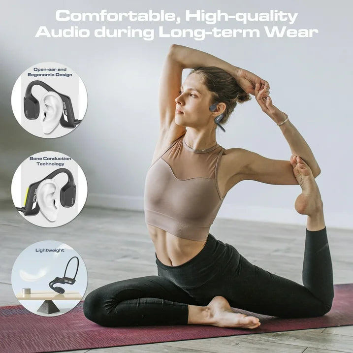 TOPVISION Bone Conduction Swim Headphones, Open Ear Wireless Bluetooth Headsets, IP68 Headphones with Bluetooth 5.3 and 8GB MP3 Player for Run, Hike