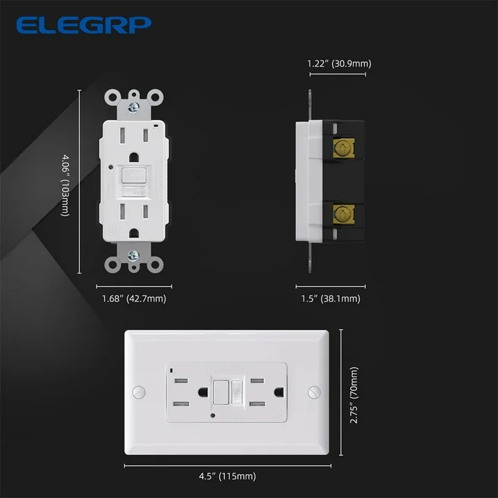 ELEGRP GFCI Outlet w/Nightlight, 15 Amp Self-Test GFI Electrical Outlet, Thinner Design, Tamper Resistant GFCI Receptacle, Ground Fault Receptacle w/Screw Wall Plate, UL Listed, White
