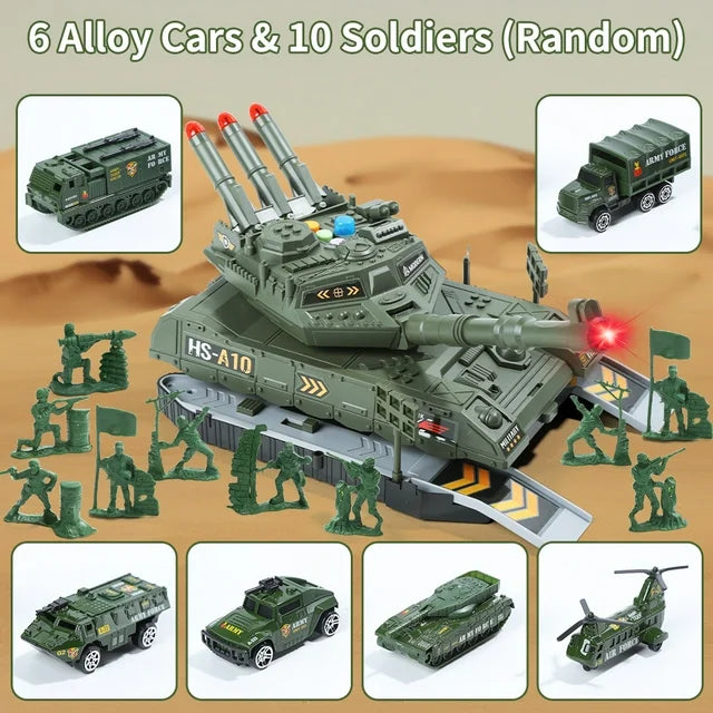JoyStone Military Vehicle Set Battle Tank Toy with Realistic Light & Sound, 6 Pack Mini Alloy Army Cars & Soldier Figures, Great Gift for Kids