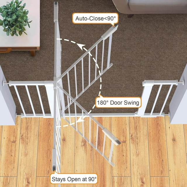 Baby Gate, 38.5-Inch Wide Walk Thru Baby Gate, Includes 6-Inch Extension Kit, Pressure Mount Kit, Wall Cups
