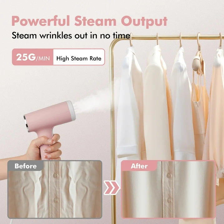 VAVSEA Steamer for Clothes, 1500W Handheld Garment Steamer, Steam Iron, Portable Travel Fabric Wrinkles Remover, 15s Fast Heat-up, Pink