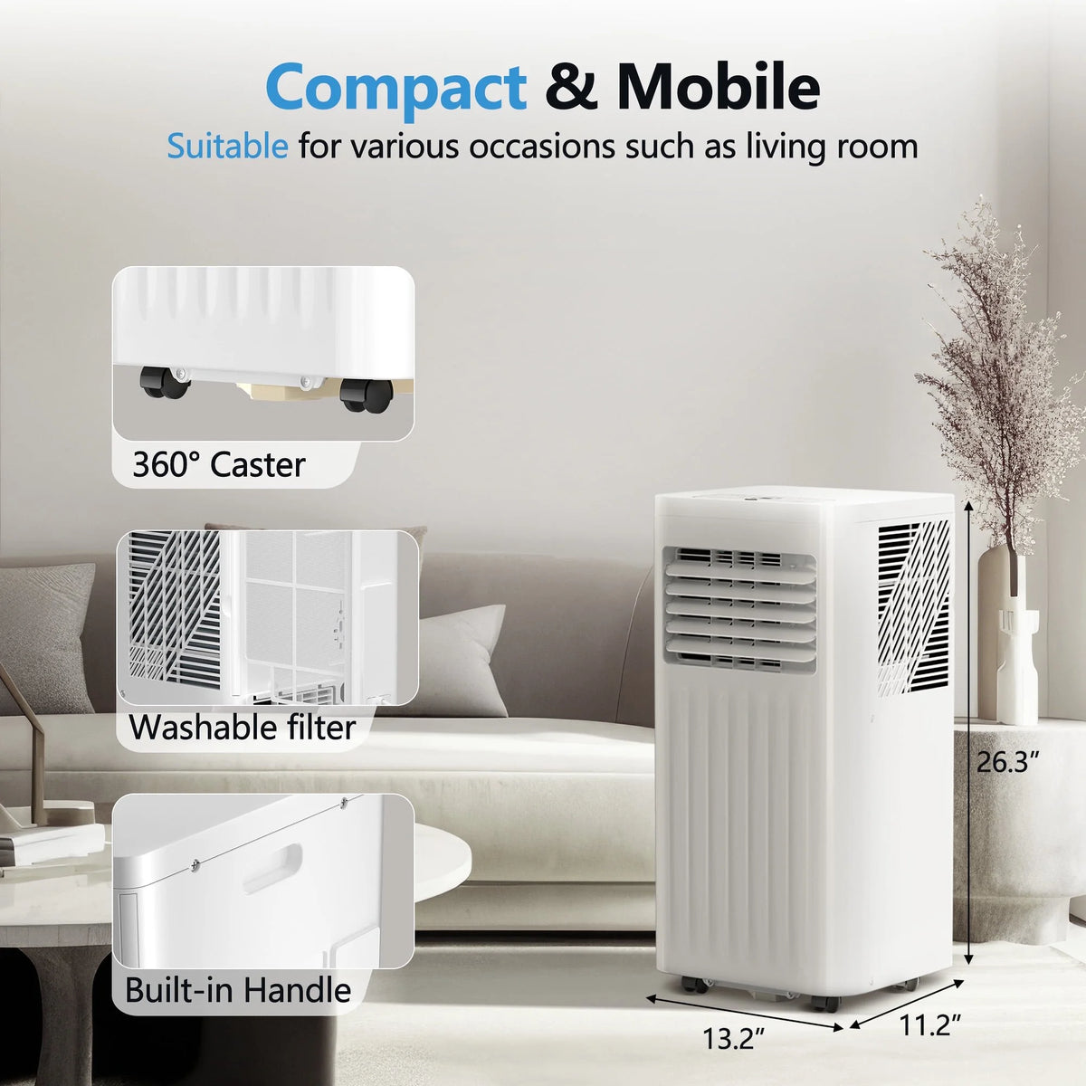 Havato 5000BTU (8000 ASHRAE) Portable Air Conditioner, Covers up to 150 Sq. Ft., 3 in 1 AC with 24-Hour Timer