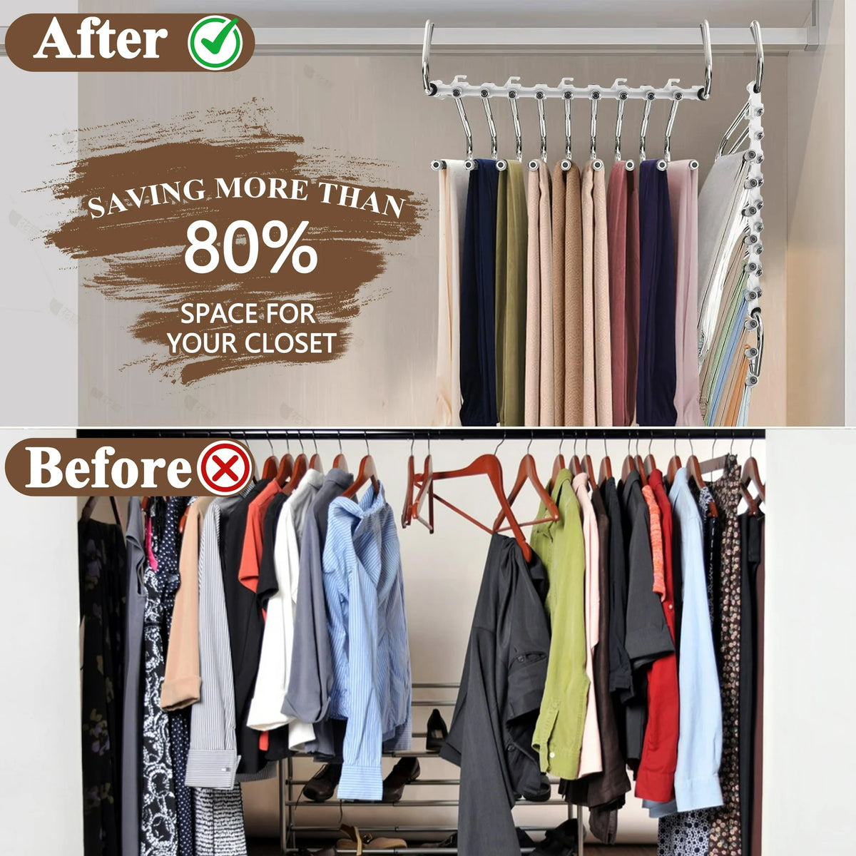 Aovky Pants Hangers Space Saving, 2 Pack Closet Organizer and Storage Clothes Jean Hangers, Multifunctional Pant Hangers Stainless Steel Anti-Slip Pants Rack for Jeans Skirts Scarf Legging Trousers