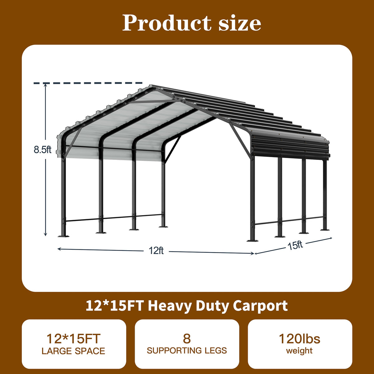 Carpet 12' x 15' Metal Carport, Heavy Duty Carport with Steel Panels for Car,and Frame Metal Carport Upgraded Extra Large Garage