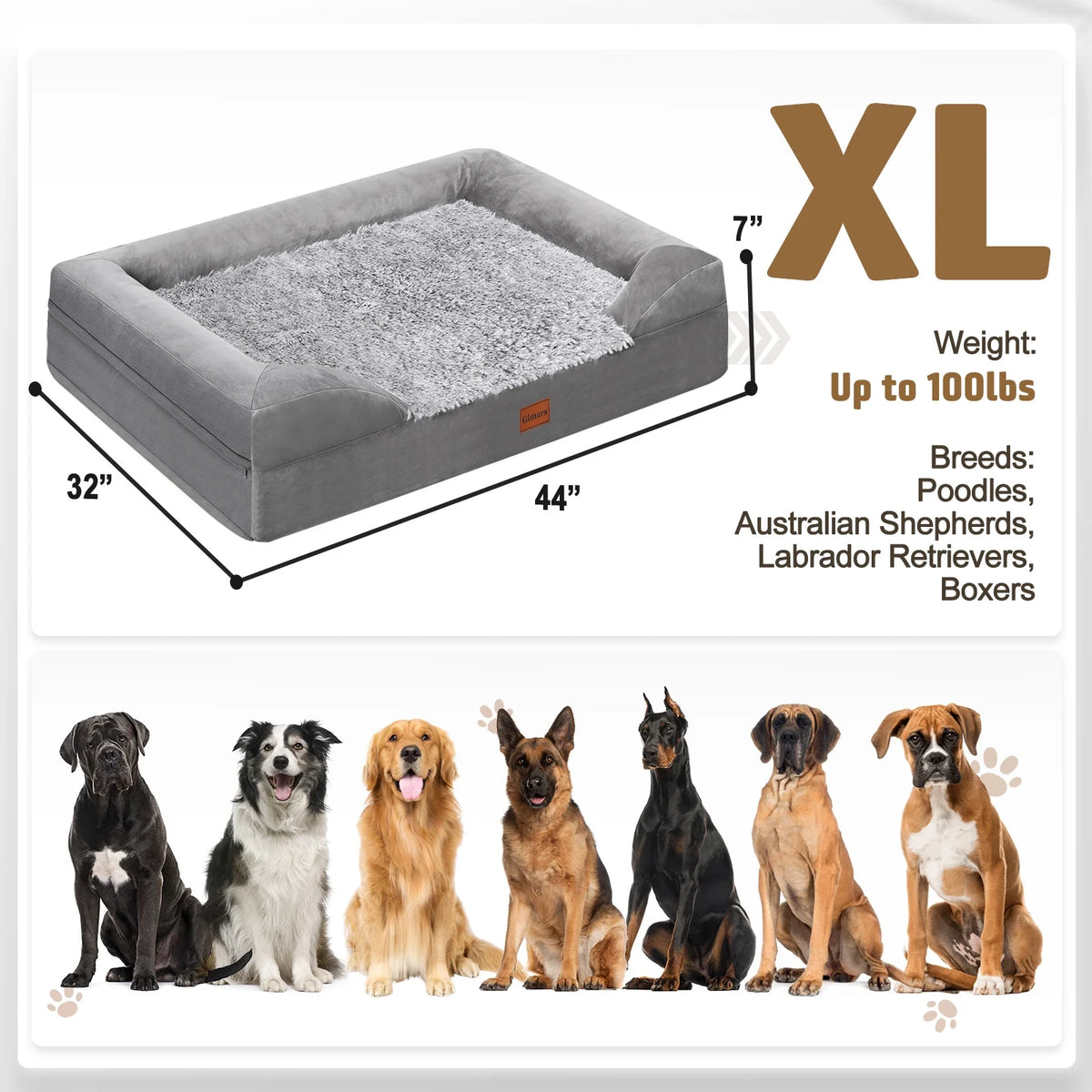 Gimars Orthopedic Thicken Egg Foam Ultra Soft Dog Beds for Large Dog Waterproof High Supportive Bolsters with Easy Clean Removable Washable Pet Beds Cover for Large Medium Small & Aging Dogs