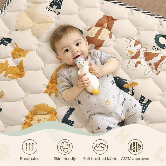 Baby Play Mat, Novashion Thicken Soft Cotton Baby Playmats, Foldable Anti-Slip Floor Crawling Playmat Playpen Mat for Infants and Toddlers, 50x50, Beige