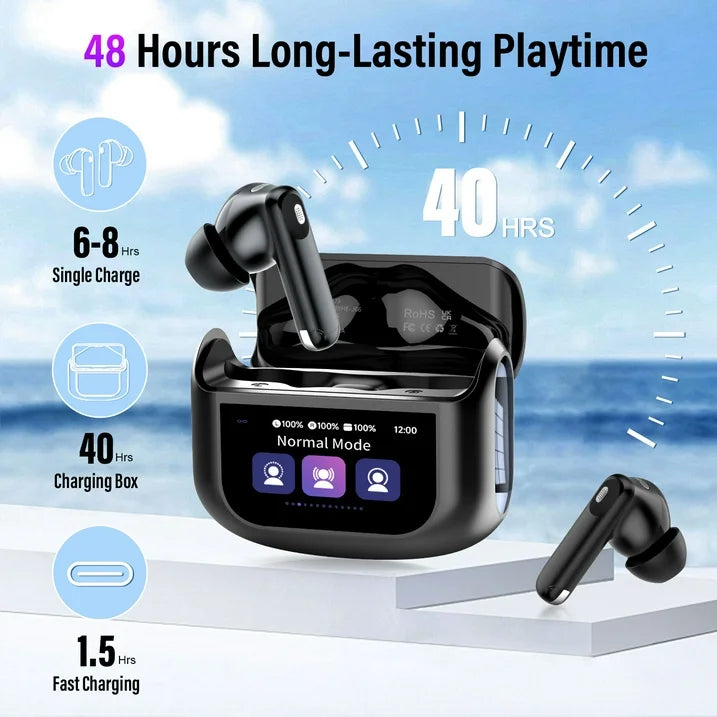 Touch Screen Wireless Earbuds, Bluetooth 5.4 Ear Buds with Multifunctional with ENC Noise Cancelling MicClear Calls Earphones, 48H Bass Stereo Headphones, IP7 Waterproof Headphones for Workout