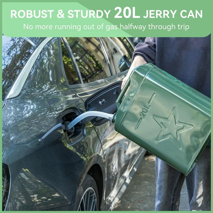 Deli Jerry Fuel Can,Metal Gas Can 5.3 Gallon / 20 L, 5 Gallon Gas Cans for Gasoline, Trucks Cars Motorcycle Equipment,Green,1 Pack