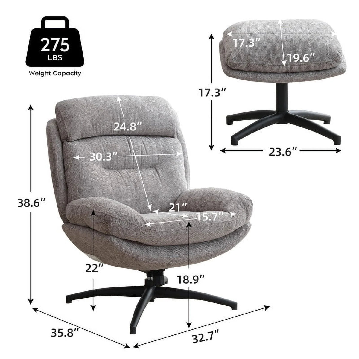 Othniel Gray Swivel Accent Chair with Ottoman Rocker Glider Chairs Ottoman Footrest Set