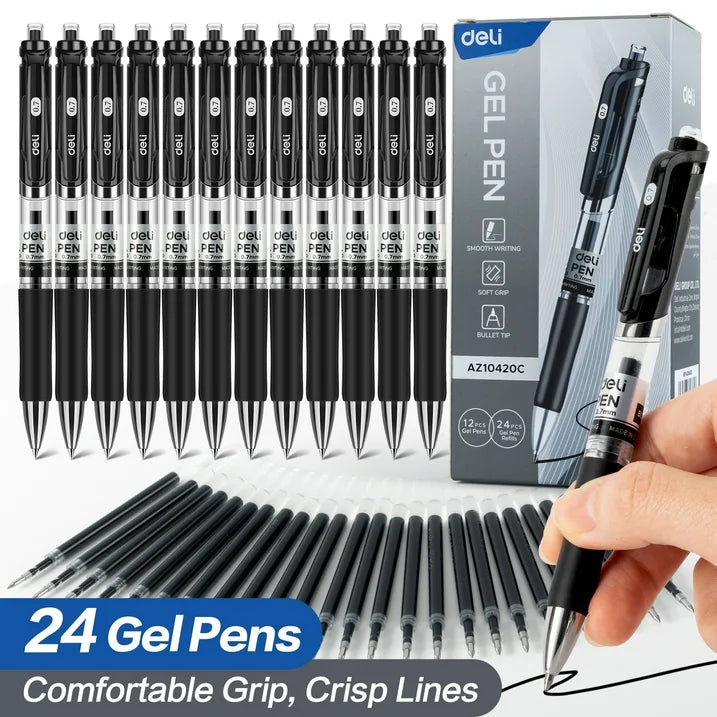 deli 36 Packs Gel Pens Black Ink, Fine Point 0.7 mm, Fast Dry for Note Taking, Home Office