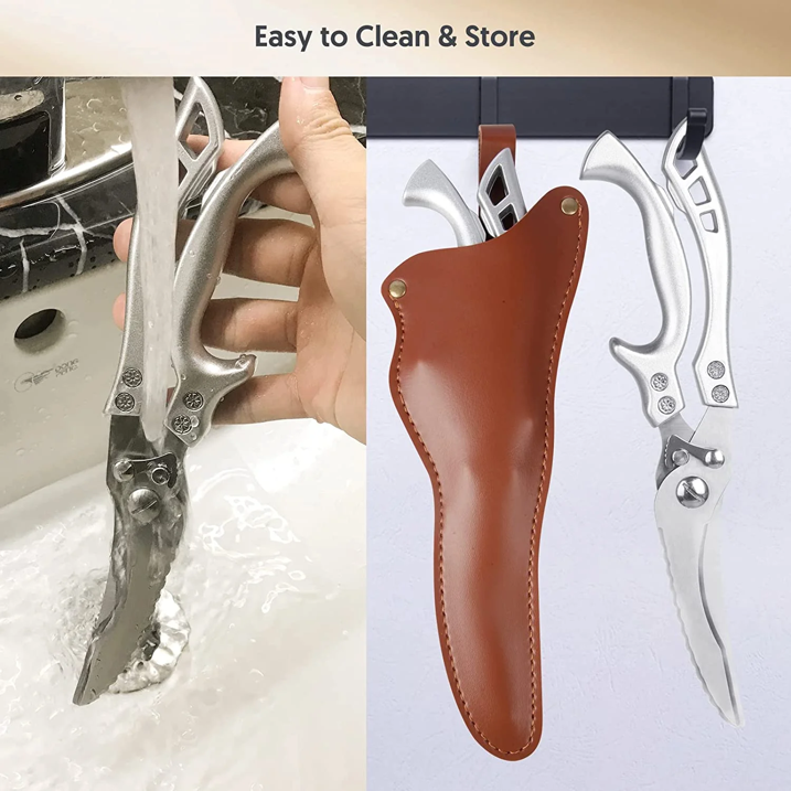 Aovky Heavy Duty Poultry Shears, Stainless Steel Kitchen Shears for Chicken and Meat Cutting, Multipurpose Kitchen Scissors with Sheath for Food, Meat, Chicken, Bone,Turkey, Fish, Vegetables