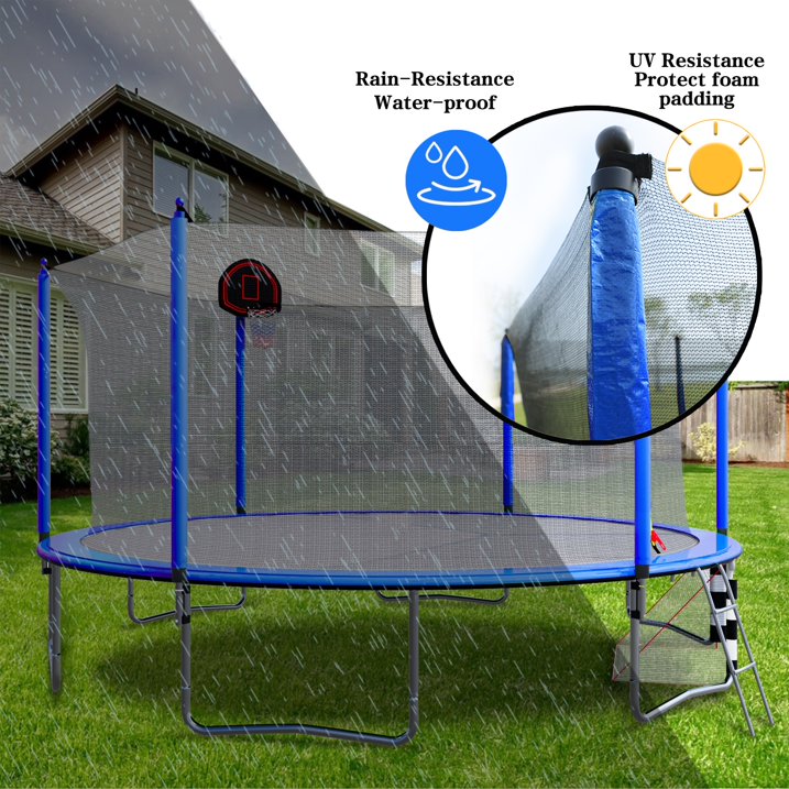 BTMWAY 16ft Trampoline with Basketball Hoop, Kids Trampoline Outdoor with Soccer Goal, Heavy Duty Trampoline with Net, Big Trampoline for Backyard, Recreational Trampolines with 6 W Shape legs