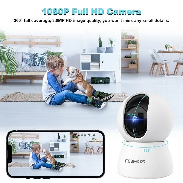 FEBFOXS 2K Baby Monitor Indoor Security Camera for Home Security