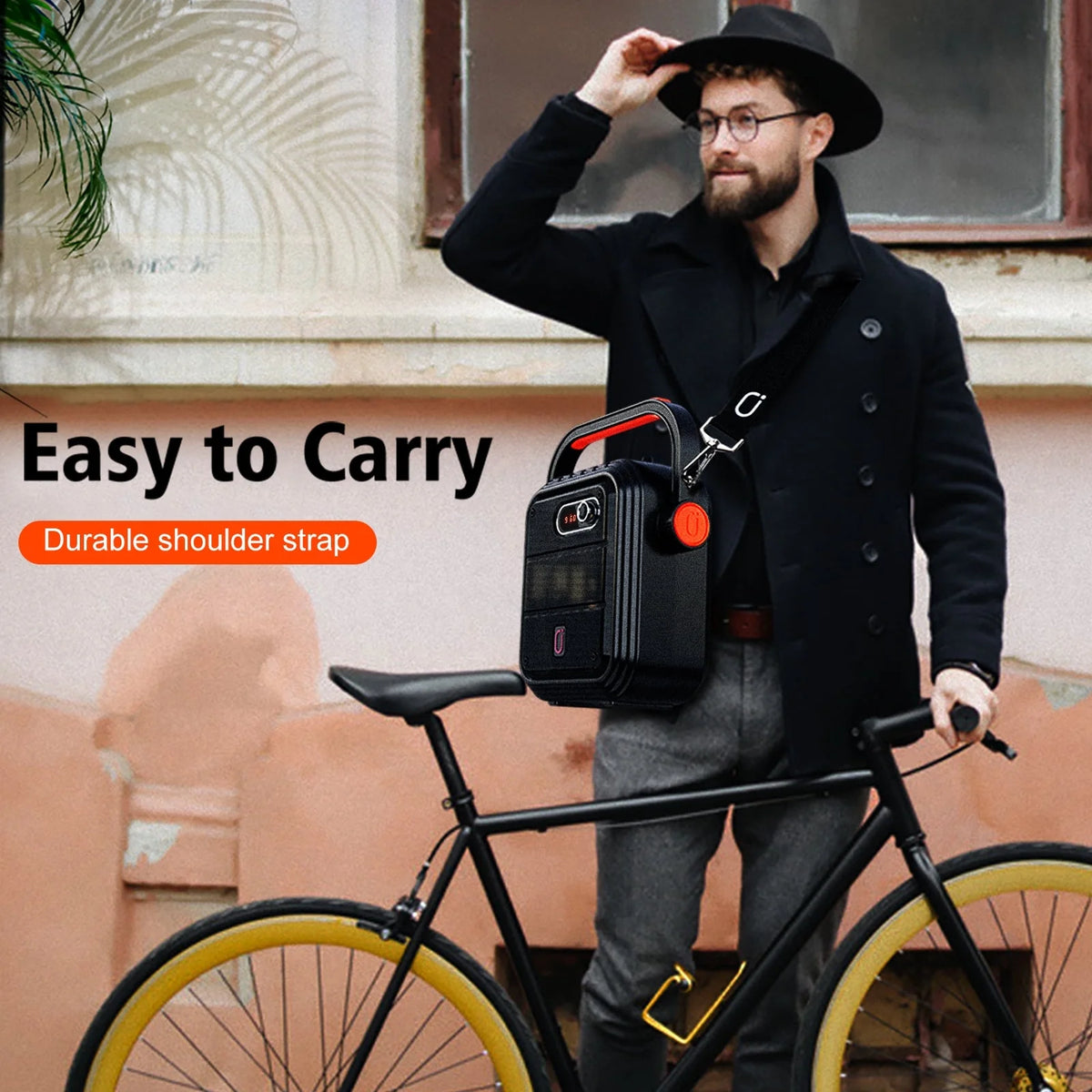 FanFun Portable Speaker, 15W Sterro Sound Bluetooth Speaker with Shoulder Strap, 12H Playtime PA System for Party