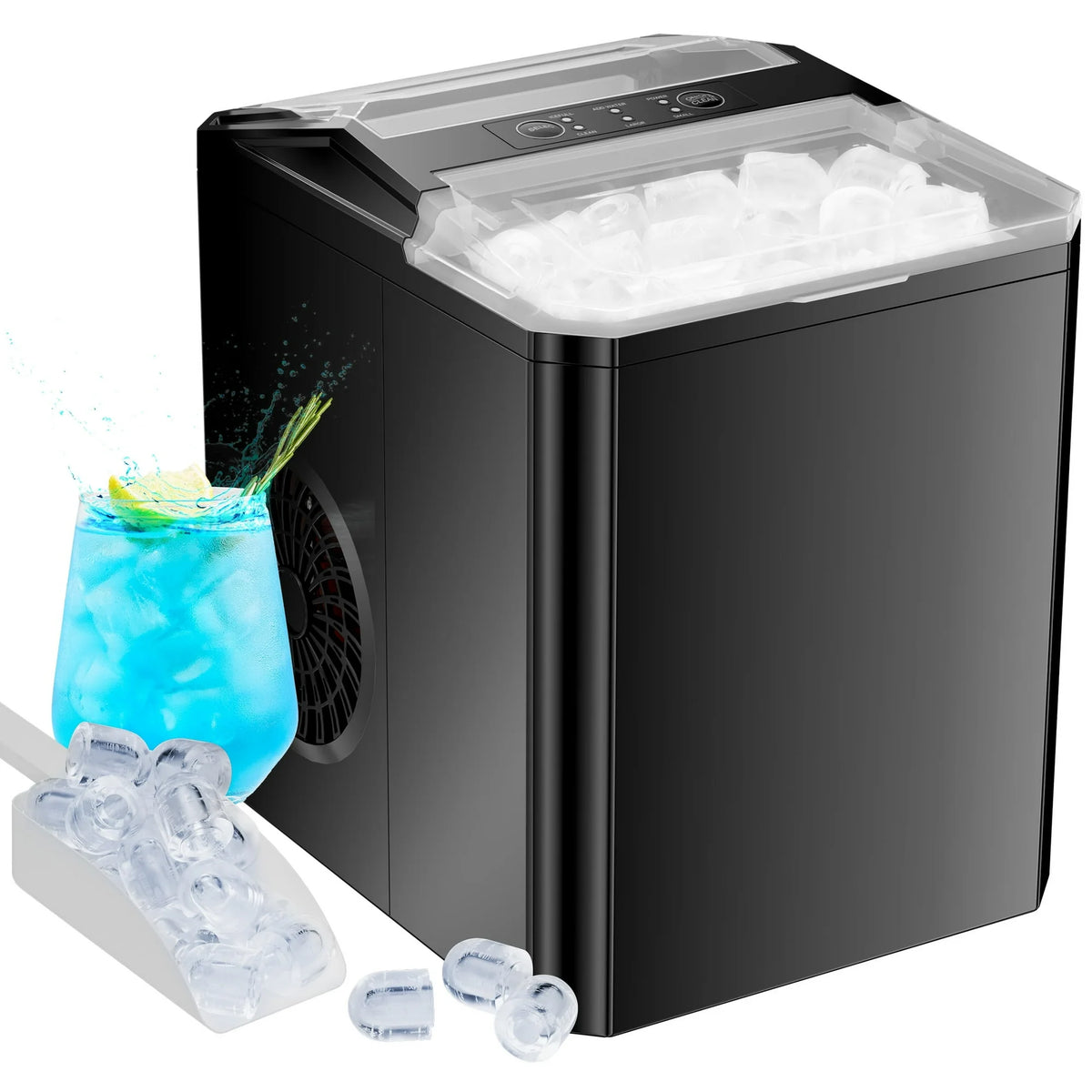 edx Countertop Ice Maker,9 Cubes in 6 Minutes, Self-Cleaning, with Ice Basket & Scoop, 26Lbs/24H,Black