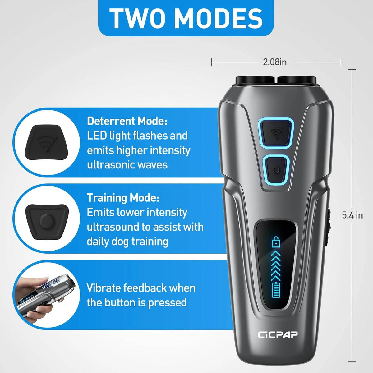 Dog Barking Control Devices Dual Sensor Anti Barking Device with Training/Deterrent Modes Dog Whistle to Stop Barking Ultrasonic Dog Barking Deterrent with LED Flashlight 35 ft Range, Rechargeable