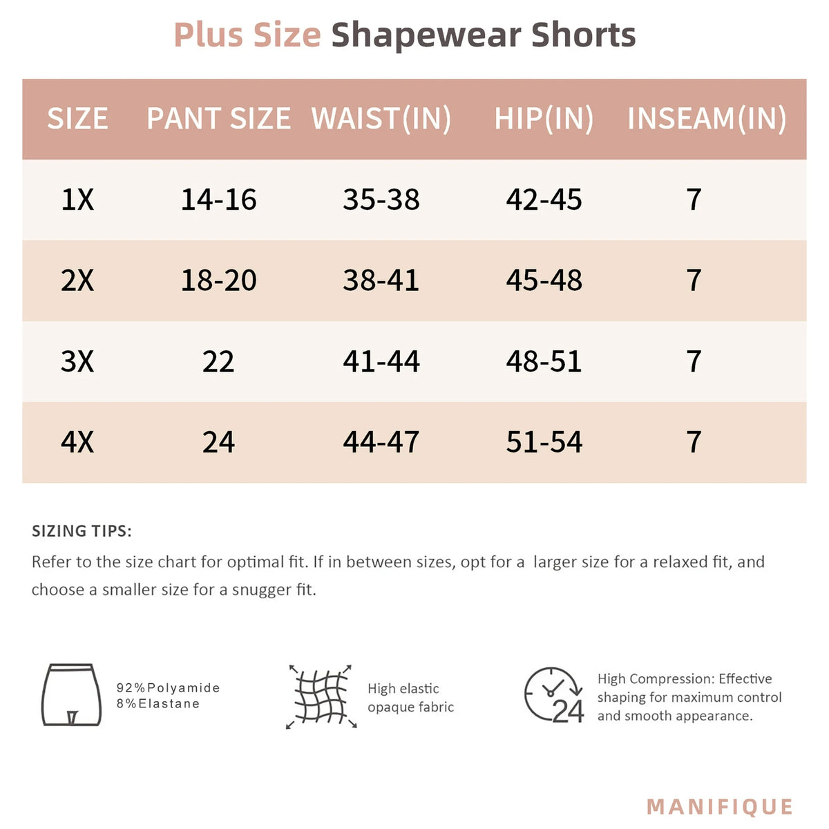 MANIFIQUE Plus Size Shapewear Tummy Control High Waisted Girdle Body Shaper Shorts Thigh Slimming