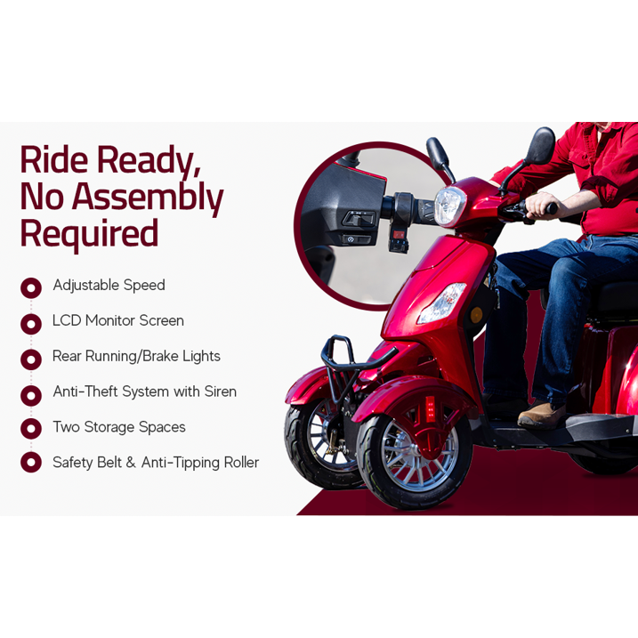 Super Large Electric 4 Wheel Mobility Scooters, Heavy Duty 800W Wheelchair Device, 500 LBS Capacity for Seniors  Adults, Speed Adjust, Remote Key, Receive Ready to Ride.（Red）