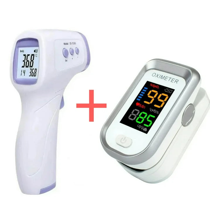 Thermometer Oximeter, Portable Fingertip Pulse Oximeter with OLED Display, 2 Modes Infrared Forehead Thermometer