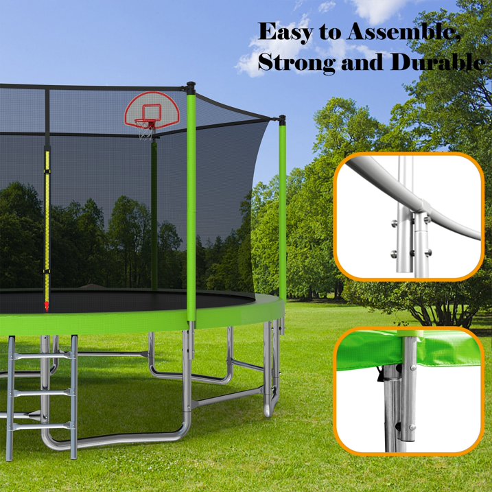 16FT Outdoor Trampoline with Safety Enclosure Net, SHINPT Heavy-Duty 1320lbs Capacity Backyard Trampoline, Recreational Green Trampoline with Basketball Hoop, Ideal for Children and Aldult