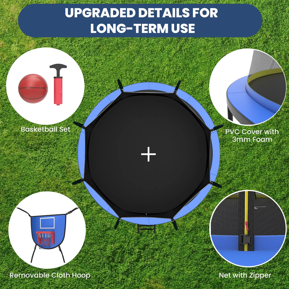 Seizeen NEW Trampoline for Kids - 12FT Trampoline W/Thickened Enclosure Net & Hoop, Outdoor Round Trampolines Max Weight 1500 LBS