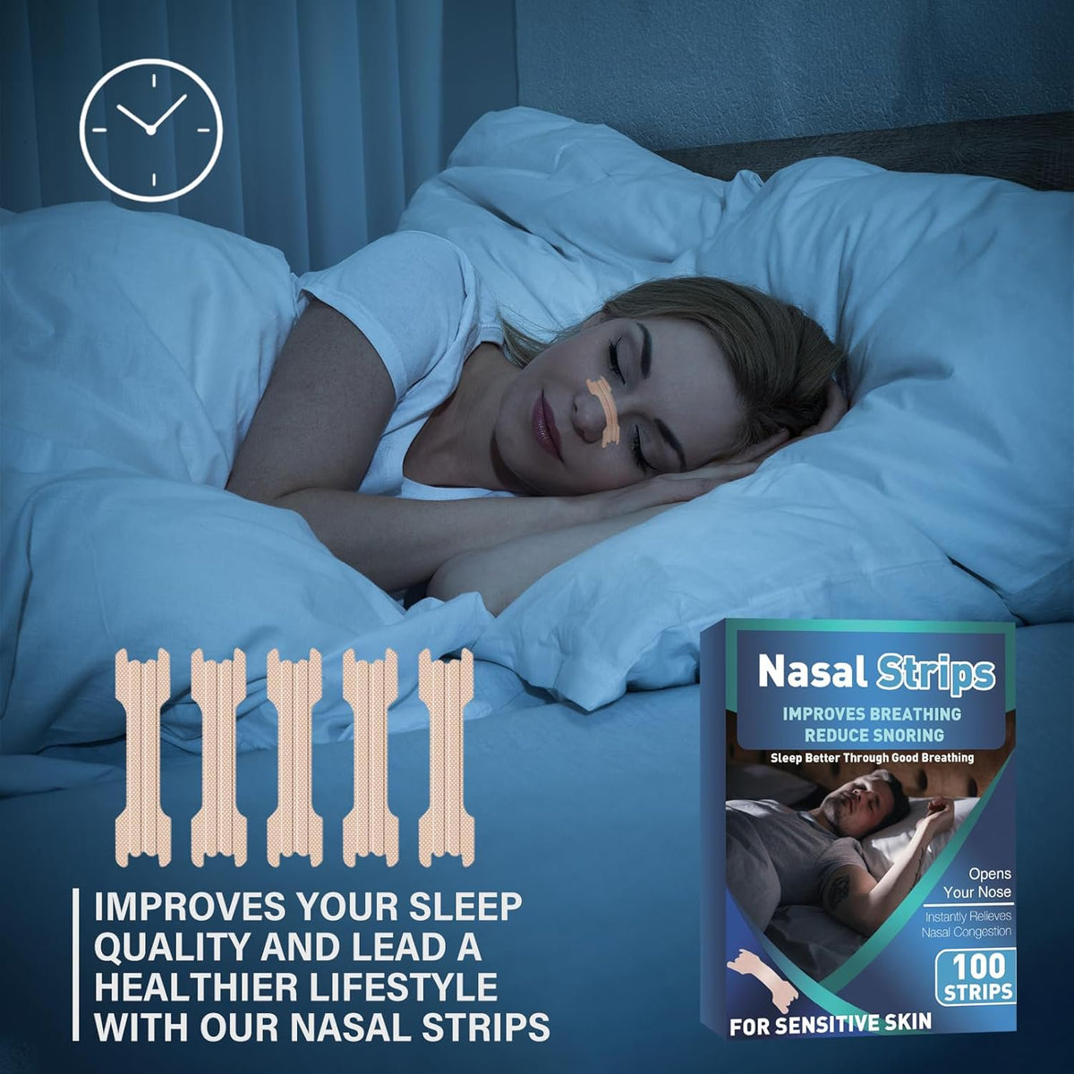 Nasal Strips for Snoring, 100 PCS Effective Nasal Strips for Snoring to Help Stop Snoring and Nasal Congestion Relief, Nasal Strips Enhance and Improve Nasal Breathing