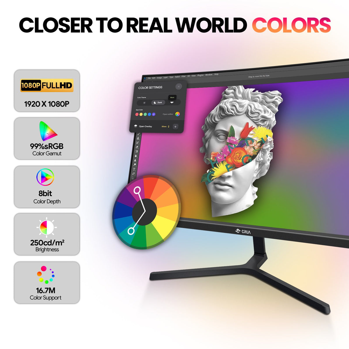 CRUA 27 Inch Gaming Monitor, UHD(3840 * 2160P) 144Hz IPS Computer Monitor, 99% sRGB, AMD Freesync, HDMI & Displayport, Low Blue Light, Built-in Speaker, White