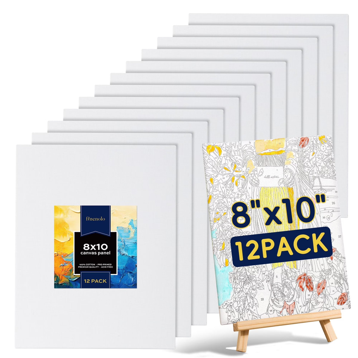 finenolo Acid Free Canvas Panel Boards for Painting 12 Pack