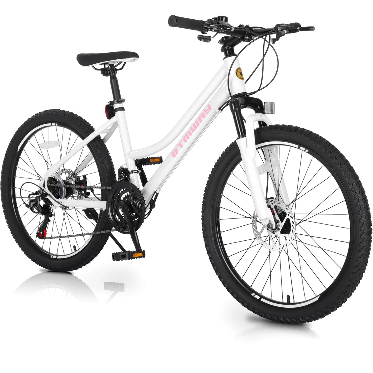 iYofe Kids Mountain Bikes, 24 inch Girls Bikes with Dual Disc Brake, 21 Speed Mountain Bike w/ Front Spring Shock, Bike for Girls Youth Teen Women Ages 9-14, Bicycle with Adjutable Seat Height, White