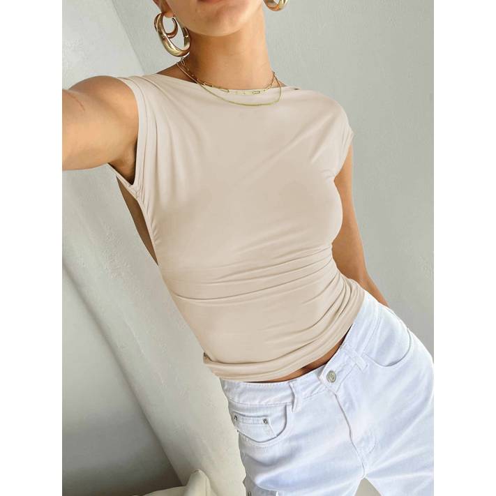 Women's Y2K Backless Short Sleeve Summer Sexy Vest Women's Solid Color Crop Tee