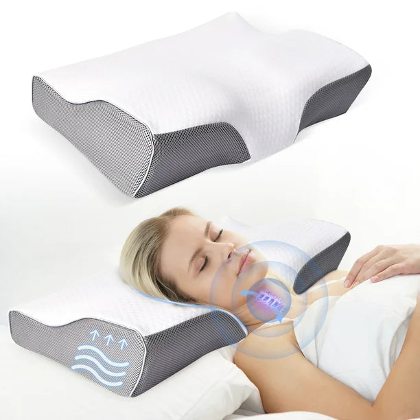 Memory Foam Pillow Butterfly Pillow, Adjustable Ergonomic Contour Support Cervical Pillow Slow Rebound Memory Foam for Sleeping, Back, Stomach, Side Sleeper, 20''x 12''x 4''