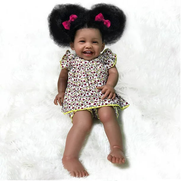24 Inch Reborn Baby Dolls, 2023 Latest Lifelike Newborn Baby Doll, Black Skin Handmade Body Real Looking Doll Birthday Christmas Children Gift for Age 3+