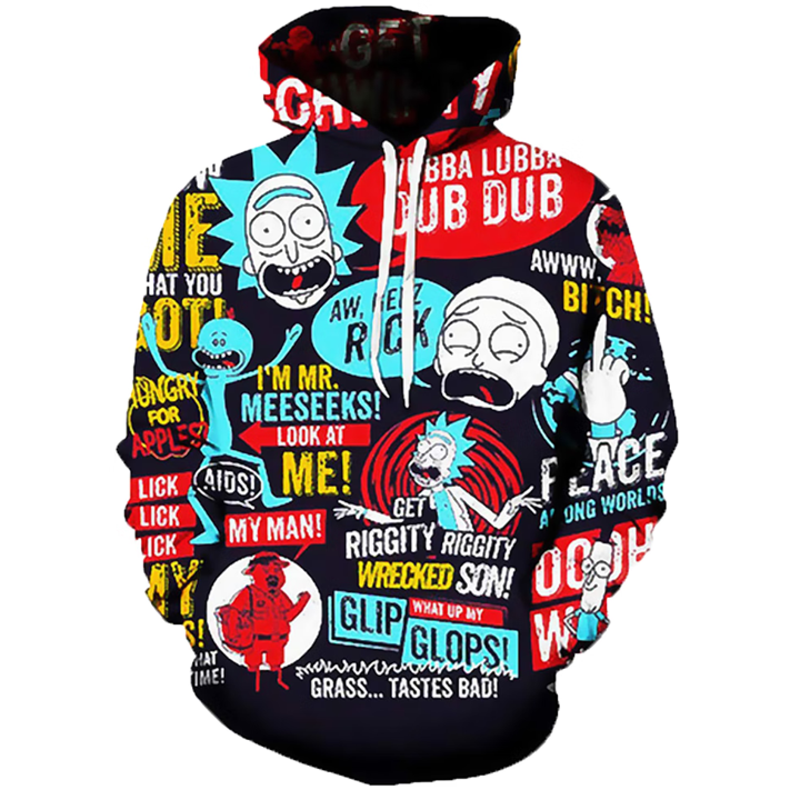 Rick Morty Pullover Hoodie 3D Print Long Sleeve Sweatshirt Baseball Uniform Pullover