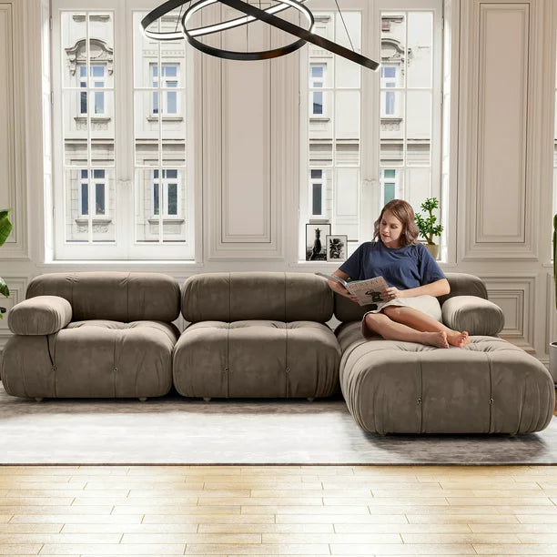 4 Seat Modular Sectional Sofa Couches with Ottoman Reversible Modular Sofa L-Shaped Wide Chaise Lounge for Living Room Bedroom Gray