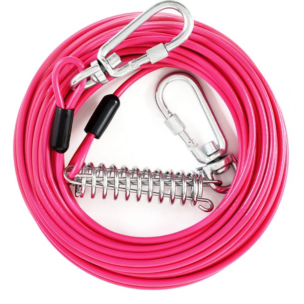 Tie Out Cable for Dogs Outside,30 FT Chew Proof Dog Runner for Yard, Dog Tie Out Cable for Dogs Up to 250lbs - Pink