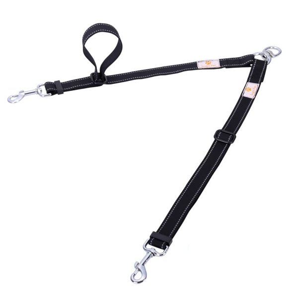 Snagle Paw Double Dog Leash, No Tangle Dog Leash Coupler - Trainer Leash - Two Dogs Adjustable Splitter Lead - Black