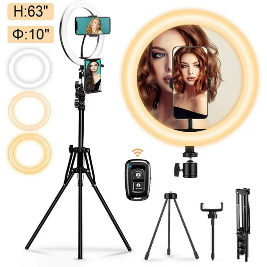 10'' Selfie LED Ring Light with Stand and Phone Holder, Doosl 2023 Selfie Halo Light, Dimmable LED Lights with Bluetooth Remote for Photography /TikTok /Makeup /Vlogging /Live Streaming