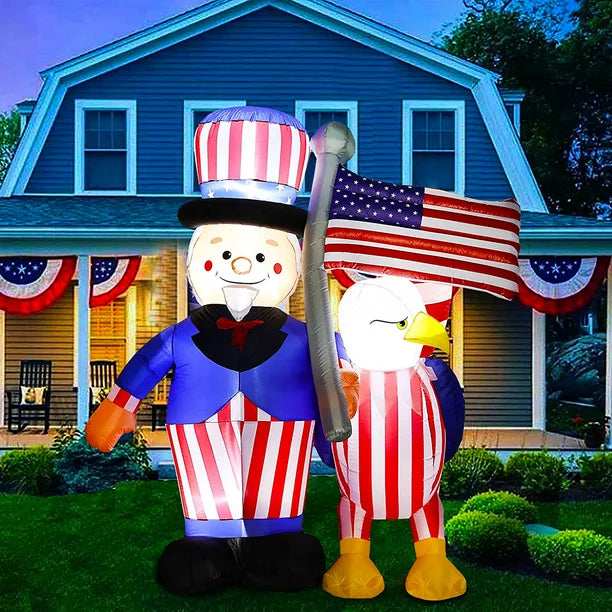 5Ft 4th of July Inflatable, Outdoor Airblown Inflatable Patriotic Uncle Sam American Bald Eagle Decoration, Tall Blow up Holiday Inflatables for Party, Garden, Yard, Lawn Decor