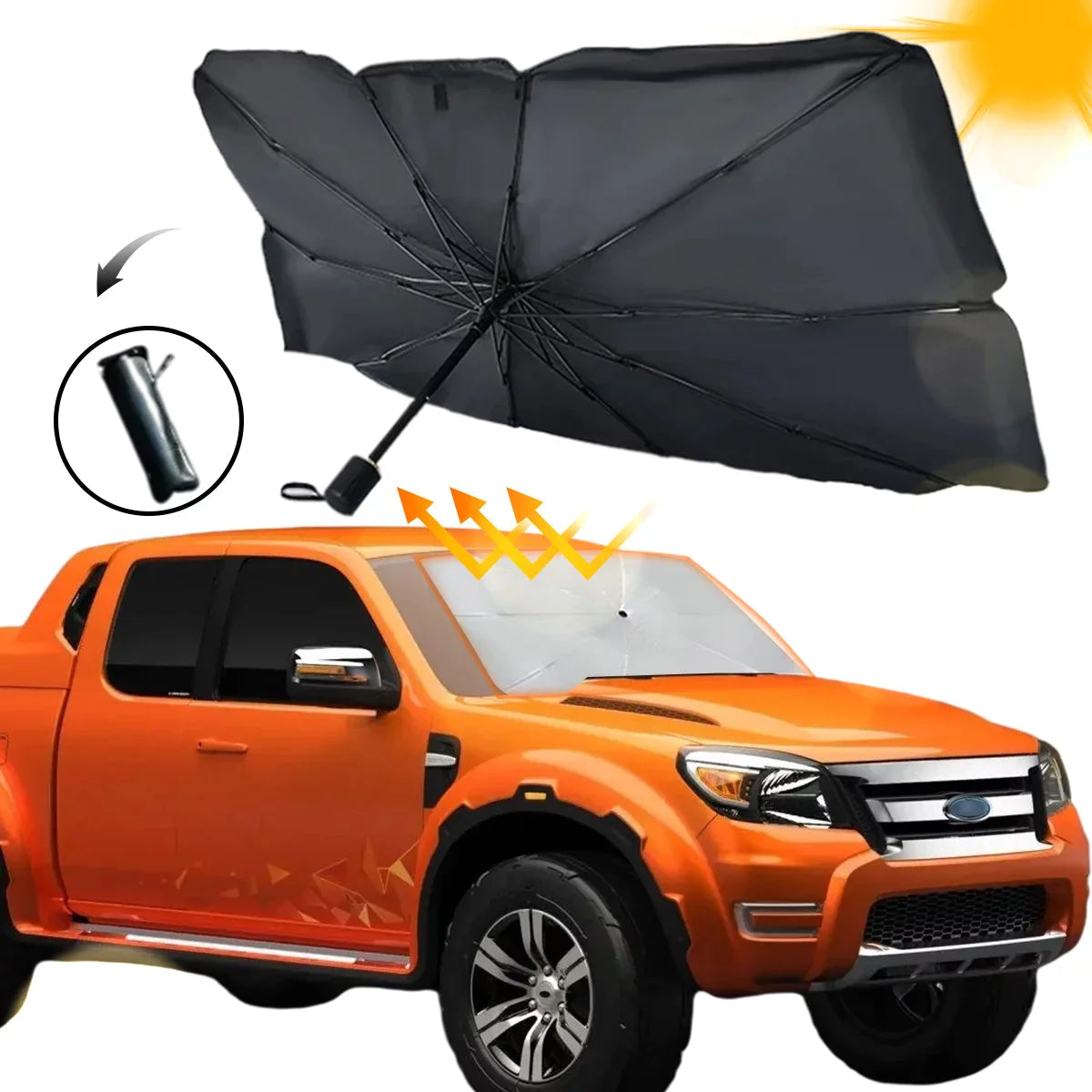 Hometimes Car Windshield Sunshade with Storage Pouch ,Foldable Reflector Umbrella Sunshade for Car, Blocks UV Rays Sun Visor Protector, Sunshade to Keep Your Vehicle Cool and Damage Free