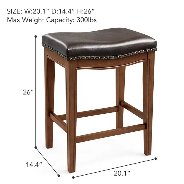 Counter Height Bar Stools with Footrest 26-Inch Backless Bar Stools,Upholstered Wooden Bar Stool,Set of 2,Walnut