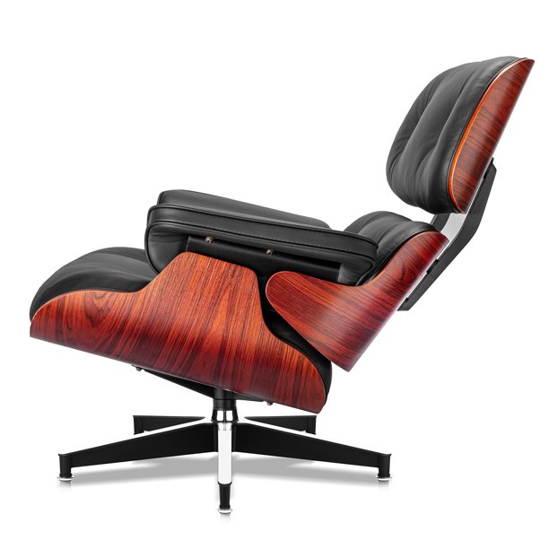 Mid Century Accent Chair and Ottoman Reclining Lounge Chair Upholstered Modern Armchair w/Dark Rosewood Frame,Metal Legs,Black