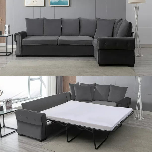 Mixoy 76"W Modern L-Shaped sofa,Convertible Sleeper Sofa Bed,Velvet Sleeper Counch with Memory Foam Mattress for Living Room/Bedroom/Office,Dark Grey